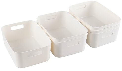 Loiycg 6 Pack Plastic Open Top Storage Boxes, White Storage Baskets for Kitchen, Office, Bathroom