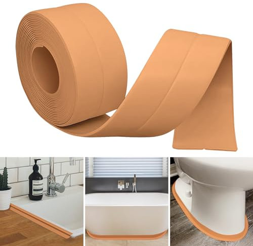 Battiscopa morbido, autoadesivo, da 5 m, per cucina e bagno, morbido battiscopa autoadesivo, in PVC, listello angolare autoadesivo, nastro di tenuta per fughe (marrone chiaro)