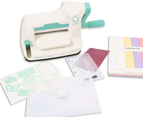 Craftelier - Kit di Mini Minty Cut Die Cutting Machine + Materiali | Compatibile con fustelle metalliche fini e cartelle di goffratura | Dimensioni piastra 16,5 x 7,5 cm | Dimensioni macchina 20,5 x 9