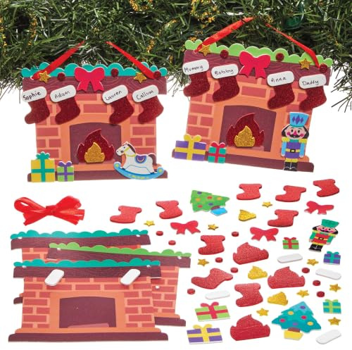 Baker Ross FN328 Christmas Stocking Fireplace Decoration Kits - Pack of 5, Christmas Arts and Crafts for Kids, Christmas Decorations