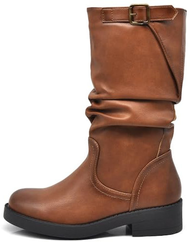 IF Fashion Stivali Stivaletti Biker Motociclista Arricciati Con Fibbia da Donna YL226 camel N.38