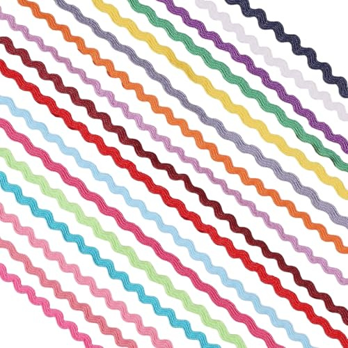 GLOBLELAND 34 Stück 17 Farben Mini Zickzack Fransenbesatz Band Mit Winzigen Wellen Zum Biegen Nähen Spitzenbesatz Band Für Puppenkleidung Nähen Bastelbedarf