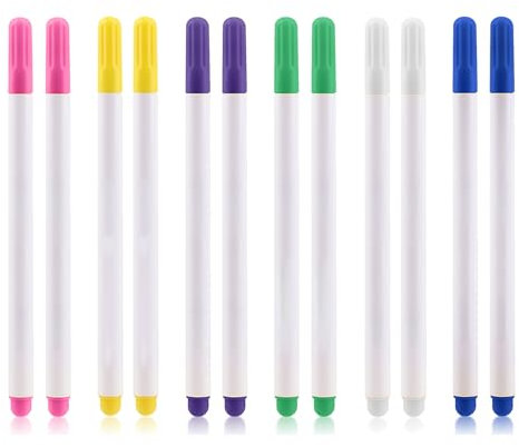 12 Stück Trickmarker Selbstlöschend, Trickmarker Nähen Wasserlöslicher Markierstift für Stoff Textilstift Spitze Nähstifte für Kleidung Leder Schuhmaterialien Einziehbare Stoffmarker zum Nähen Basteln