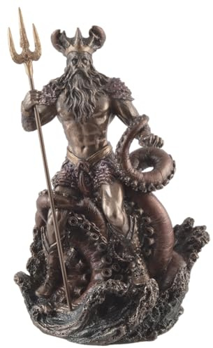Griechischer Meeresgott Poseidon, mit Dreizack, aus Kunststein angefertigt, von Künstlerhand bronziert und coloriert, 708-78252, aus der Veronese Kollektion.