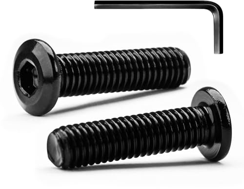 M5 x 25mm 10Pcs Tête Plate Vis D'assemblage à Six Pans Creux, Vis à Tête Plate, Acier Inoxydable A2 V2A, Boulons de Meubles, Filetage Complet, Oxyde Noir (Avec Clé Hexagonale)