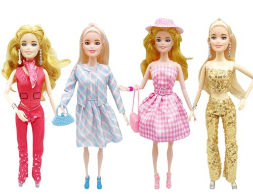 26 Stück Puppen Kleidung und Zubehör Kompatibel mit Barbie, Enthält 2 Oberteile 2 Hosen 2 Röcke 1 Jacke 2 Taschen 2 Paar Ohrringe 1 Halstuch 4 Paar Schuhe 1 Hut für 11.5 Zoll Mädchen Puppen