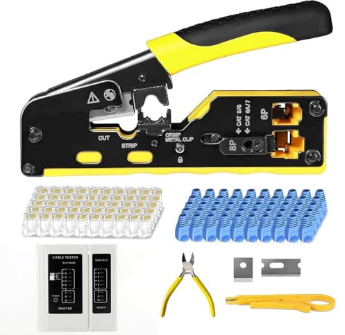 Taimimy RJ45 Crimpzange Set Netzwerk Werkzeug Krimpzange für Netzwerkstecker CAT5/CAT6/CAT7, Crimpzange Netzwerkkabel RJ45