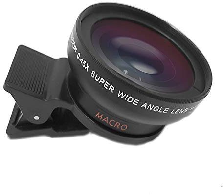 Qukaim Universal-Handy-Kameraobjektiv, 37-mm-Gewinde, 0,45-faches Makro- und Weitwinkelobjektiv mit Clip, kompatibel mit Smartphones, inklusive 49-mm-UV-Filter