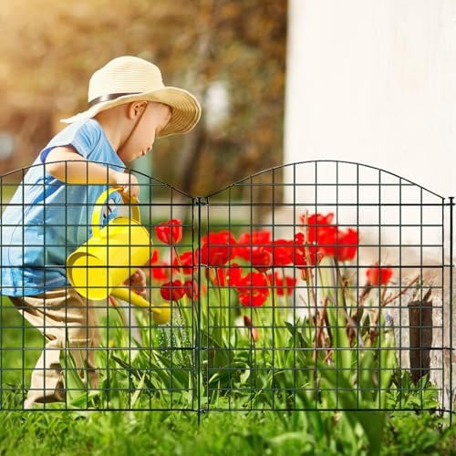 Jaxguom Teichzaun Gartenzaun Steckzaun Komplettset Metall 15 Zaunelemente Länge 11,25 m, Inkl 18 Befestigungsstäbe, Hundezaun, Gitterzaun Set für Tierbarriere (Oberbogen,Grün)