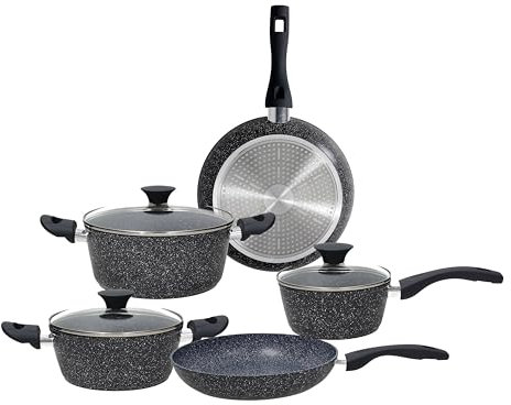 Tognana Gemstone, batteria di pentole e padelle 8 pezzi, alluminio, nero