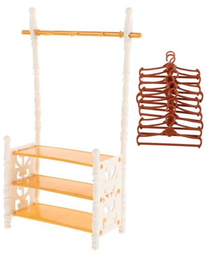 minkissy Puppen Kleiderstange mit Kleiderbügeln Europäischer Stil Großes Fassungsvermögen für Puppenkleidung und Accessoires Robustes Organizer Zubehör für Puppenhaus