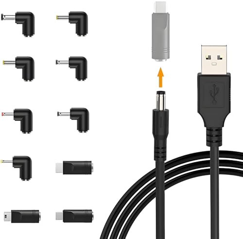 Leloco USB auf DC Stecker Kabel, 10 in 1 USB A auf Hohlstecker Ladekabel Universal Netzkabel Adapterkabel Stromkabel mit 10 Stecker für Router, Rasierapparat, TV Box, LED Streifen, Philips Hue Hub usw