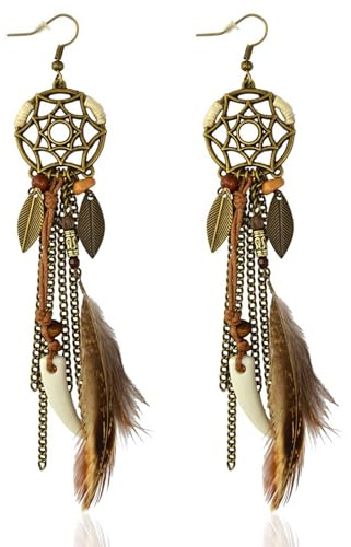 Feather Earrings, Feder Ohrringe für Frauen, Böhmische Faux Feder Ohrringe, Ohrring Fasching, Long Feather Fringe Earrings für Frauen und Mädchen (A)