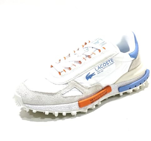Lacoste Elite Active Zapatillas Deportivas Retro Running, Blanco y Azul, Nailon y Ante, Suela de Caucho, Ligeras (Sistema Tallas Calzado EU, Adulto, Hombre, Números, Mediano, 43)