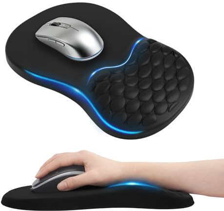 Ergonomisches Mauspad, Mousepad mit Handauflage und Massage-Noppen, Konkaves Design, Schmerzen Lindern, Gaming Mauspad MemorySchaum mit Rutschfester PU-Basis, für Alle Maus PC Büro Gamer (300x200 mm)