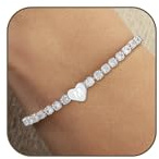KLIFOWDY Silber Tennisarmband Damen mit Buchstaben A-Z Herz Charm | Verstellbares Design, charmantes Armband, perfekte Geburtstagsgeschenke für Frauen