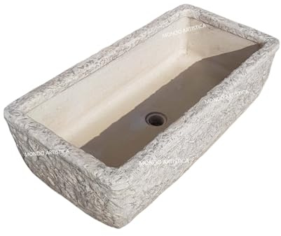 Lavandino, Lavabo, Pilozzo, Vasca Unica, Fontana Da Esterno, Per Giardino Altezza 22 cm, Larghezza 80x40 Cm, In Cemento Bianco E Polvere Di Marmo, Colore Sfumato Grigio