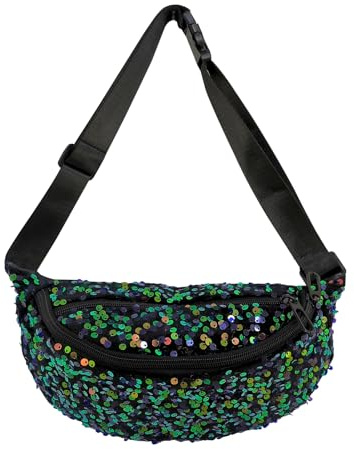 Hernin Bauchtasche Pailletten Damen Hüfttasche Glänzende Umhängetasche mit verstellbarem Riemen Glitzer Gürteltasche Stylisch Fanny Pack für Outdoor Reise Party Festival (Modell 1–Grün)