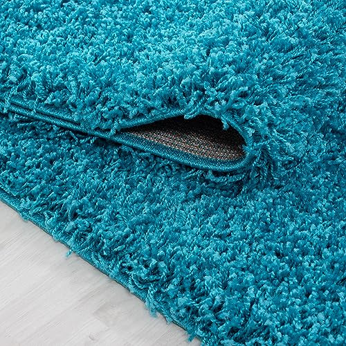 KADIMA DESIGN Hochflorteppich Einfarbig Uni Weich Flauschig Waschbar Strapazierfähig Langlebig Türkis 80x80 cm Wohnzimmer Schlafzimmer Flur Fußbodenheizung geeignet Schadstoffgeprüft | RHEIN