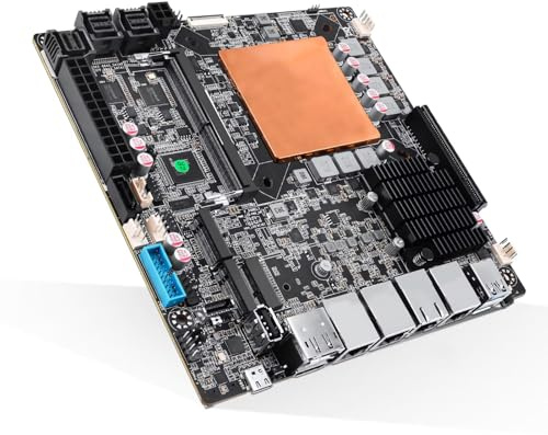 NAS Motherboard Mini ITX Ultra 5 125H, 10GbE + Dual 5GbE + 2.5GbE LAN, 12 SATA Ports, Dual M.2 NVMe Gen4, DDR5 8G RAM 128G SSD, TF, Type-C, PCIe 4.0 x8, HD+DP+TypeC+eDP 4 Display, NAS Server/Storage