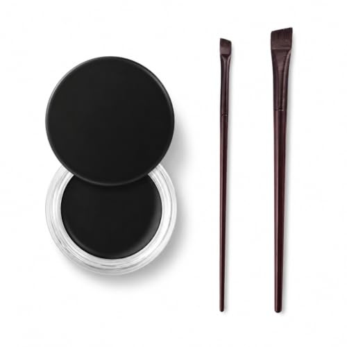 Waterproof Black Eyeliner Gel Pot Set with 2 Brushes, Creamy Smooth Long Wear Formula For Precise Eye Looks And Brow Definition Makeup Kit,High-Intensity Black Pigment