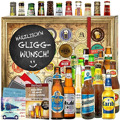 Härrzlisch'n Gliggwunsch - Bierset - Biere der Welt - Geschenk Spruch lustig - Weihnacht Kalender Bier 2024 2025