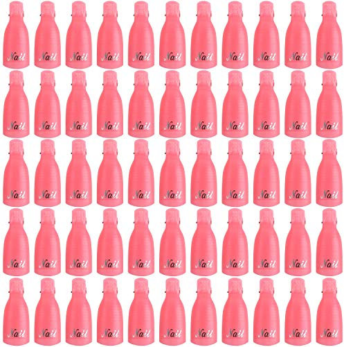50 Pcs Plastic Acrylic Nail Art Soak Off Polish Remover Cap Clips for Gel Polish UV Removal (Pink)