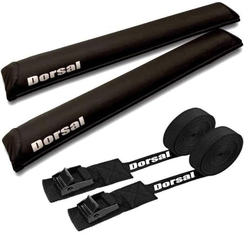 DORSAL Sunguard (No Fade) Aero Roof Rack Pads 34 Inch Wide 15 ft Long Straps Surfboard Kayak SUP