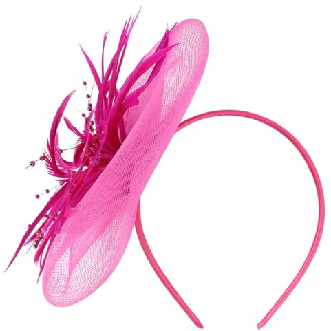 Fascinator Hut Elegante Feder Net Mesh Derby Tee Party Hüte Headwear Elegante Hochzeit Stirnbänder für Frauen Mädchen Rosy