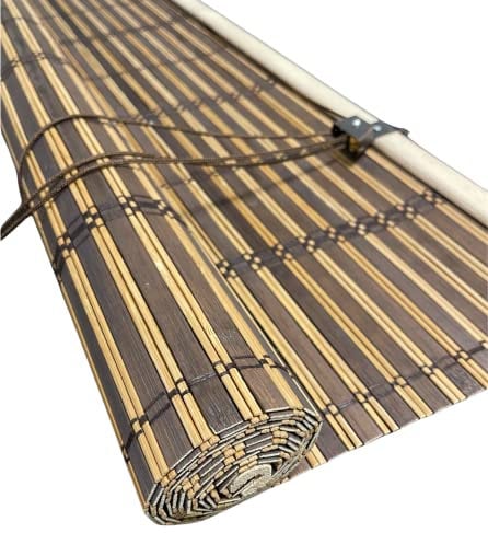Tapparella a rullo in Listelli di Bambù Midollino con arrotolamento a carrucola (Marrone Scuro Senza Bordo, 200x300H cm)