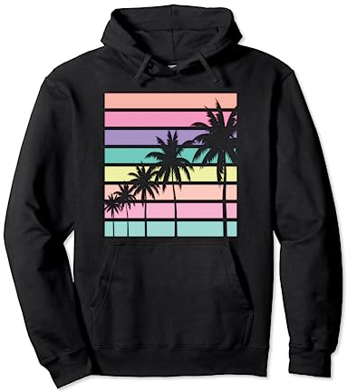 Pastel Retro Palm Tree, Palm Tree Beach Pullover Hoodie