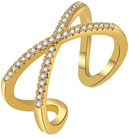 Gilieyer Criss Cross X Ringe, Vergoldet Wickelring Ring Simulierter Diamant Zirkonia Offener Ring Crossover Mid Ring Silber/Gold/Rosegold Ewigkeit Ehering Verlobungs Ringe Frauen (Gold)