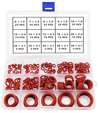 YIXISI 225 Piezas 15 Tamaños Juego de Surtido de Juntas Tóricas Rojo, Juntas de estanqueidad de silicona, para Sellado De Arandela De Fontanería y Reparación Rápida Automática