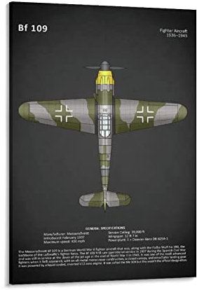 Poster der Flugzeugserie Messerschmitt BF 109 Poster, Heimdekoration, Poster, Wandkunst, Hängebild, Druck, dekoratives Gemälde, Poster, 40 x 60 cm