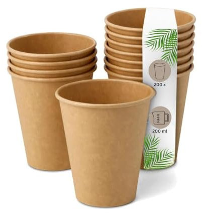 DeinPack Umweltfreundliche Kaffeebecher 200 Stück Pappbecher 200 ml 8 oz Pappbecher braun I Probierbecher Trinkbecher I Coffee to go Einwegbecher biologisch abbaubar