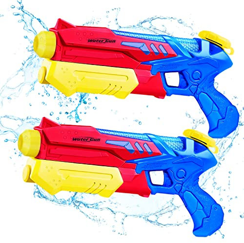 Wasserpistole für Kinder Erwachsene 2er Wasserspritzpistole mit 10 Meter großer Reichweite Super Wasser Soaker Wasserspielzeug Sommer Schwimmbad Strand Outdoor Spaß Wasserschlacht Spielzeug(Blau Rot)