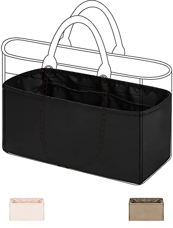DGAZ Tasche Organizer Einsatz, Seide Innentasche für Chanel Deauville Tote S/M/L Tasche, Leicht Taschenorganizer Shaper Einsatz für Handtasche Damen (Schwarz, Deauville Small)