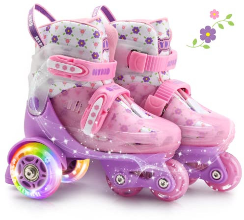 Patines 4 Ruedas Niña,4 Tallas Ajustables,Construcción de 3 Puntos Estable y Segura,Equilibrados y Transpirables,Patines para Principiantes,con Ruedas Luminosas