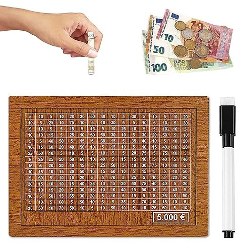 Spardose Aus Holz, Retro Sparbüchse Aufbewahrungsbox, Wiederverwendbare Spardose mit Sparziel und Zahlen zum ankreuzen für Erwachsene und Kinder mit Sparziel (5000€)