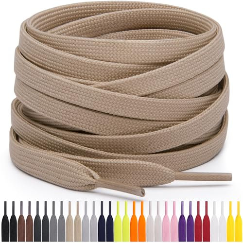 Miscly Lacci Piatti per Scarpe Sportive, Disponibili in Varie Lunghezze e Colori (Cachi, 114 cm)