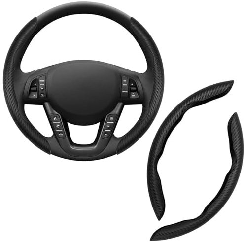2 Stück Auto Lenkradabdeckung, Universal Segmented Lenkradschutz Kohlefaser Lenkrad Abdeckung,Anti-Rutsch Lenkrad Booster Cover für Meisten Auto, SUV, LKW (schwarz)