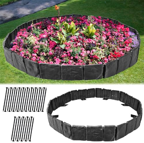 YRTBGD 2024 Nouvelle Bordure de pelouse en Plastique, Bordure de pelouse Flexible sans Creuser avec Pointes d'ancrage, Bordure de Paysage, clôture en Pierre d'imitation pour Bricolage, Jardin extérie