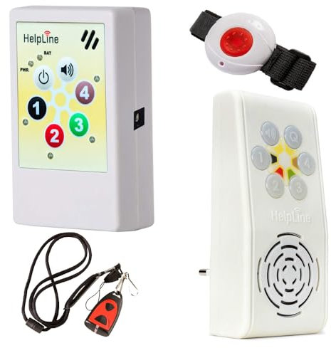 Helpline 2.0: Tragbarer Hausnotruf mit Notruf Sender für die häusliche Pflege, Pflegeruf Set mit Helpline 230 & Armband- und Halsbandsender