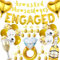 Engagement Party Decorations Set - Gold Banners, Cupcake Toppers, Diamond Ring, Wine Glass, Love Bottle, Foil Balloon for Wedding, Bridal Shower Supplies