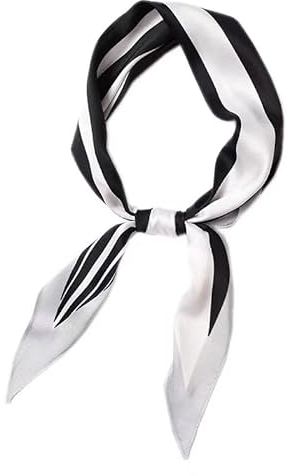 GIMIRO Satin Schal 120cm x 36cm Rhombus Bunte Schals Floral Band Mode Zubehör für Hüte, Blazer, Blusen, Kleider, Röcke, Taillenbänder, Krawatten (Black/White Stripes)
