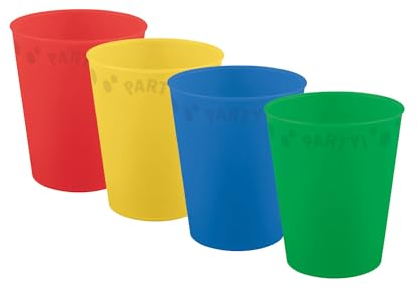 Procos - Set de gobelets en plastique, 4 pièces, réutilisables, vaisselle de fête pour anniversaire ou fête à thème, verre à boire, Couleurs Vives