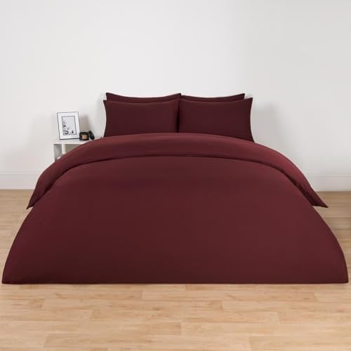 Brentfords Quilt Cover Double, Microfibre Double Duvet Cover with Pillowcases Quilt Covers Set Luxury Super Soft Comfy Double Bedding Set, Burgundy