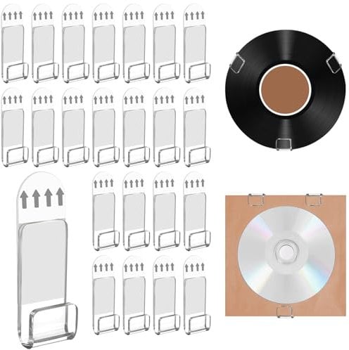 Akamino 30 Pcs Record Wall Mount Display Shelf, No Drill Vinyl Album Wall Holder, Clear Acrylic Record Storage Hanger Self-Adhesive for CD Card, Comic Book, Magazine, Art exhibition, Home Decoration