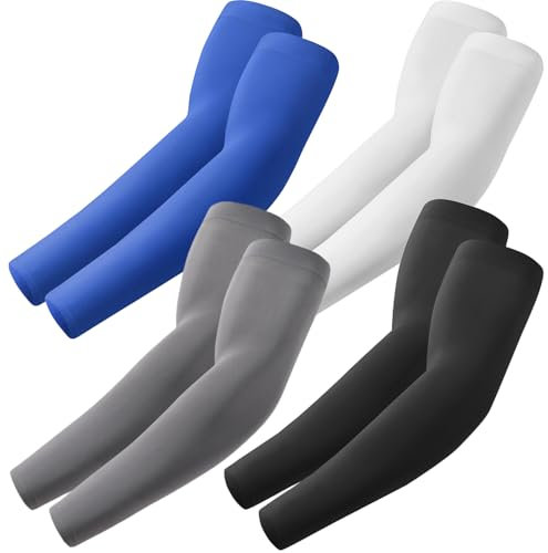 fuinloth 4 Paare Gaming Arm Sleeves, Arm Stulpen Armschoner für Damen/Herren, Volleyball Basketball Sport Ärmel Schwarz+Weiß+Dunkel Grau+Blau