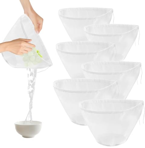 Lot de 6 sachets de lait de noix en forme de bol, étamine biologique réutilisable, passoire à mailles fines, lavable pour thé, lait, jus, amandes, yaourt, café